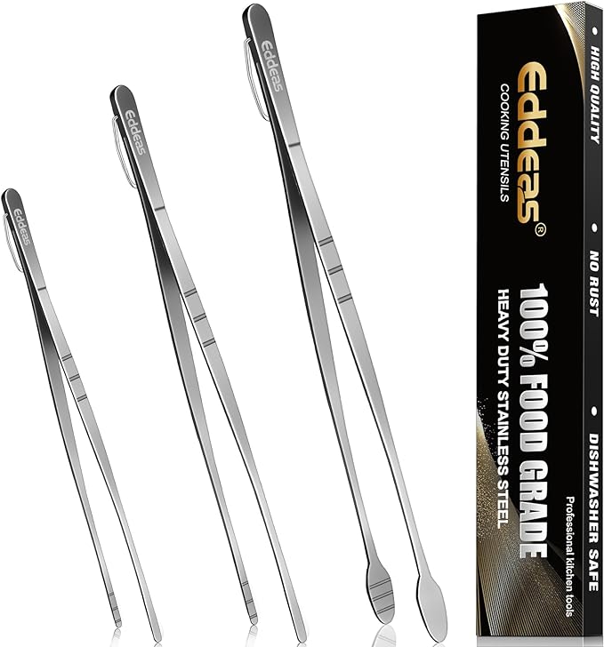 kitchen tweezers for cooking tweezers stainless steel tongs 12"10"8" | Heat Resistant 600 Degrees Heavy Duty Metal Tweezers Tongs Ideal for Meat, pasta, plating Dishwasher Safe by Eddeas