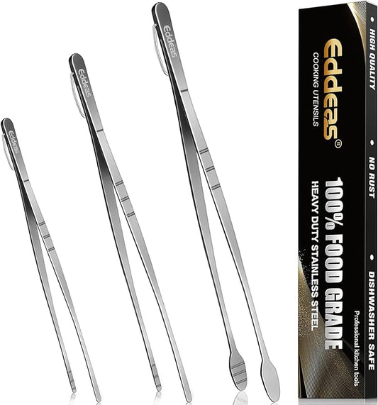 kitchen tweezers for cooking tweezers stainless steel tongs 12"10"8" | Heat Resistant 600 Degrees Heavy Duty Metal Tweezers Tongs Ideal for Meat, pasta, plating Dishwasher Safe by Eddeas