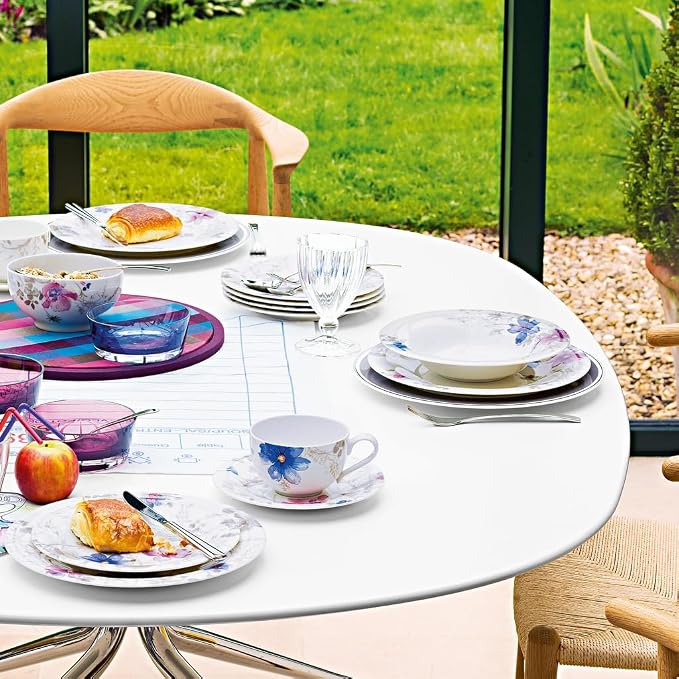 Villeroy & Boch Mariefleur Gris Basic Breakfast, Round Premium Porcelain Plate with a Playful Flower Decoration, Dishwasher Safe, 21 cm, (New) - Image 3