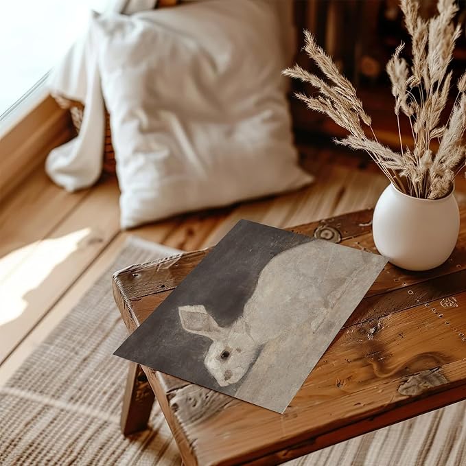 XOCUUI Vintage Rabbit Wall Art - Spring Easter Bunny Poster Decor - Modern Farmhouse Easter Egg Decoration for Bedroom Living Room - Rabbit Lover Gift - Rustic French Country Decor 8x10 - Unframed - Image 4