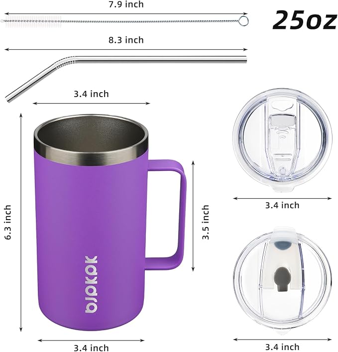 BJPKPK 25oz Insulated Coffee Mug with Handle, Stainless Steel Travel Mug | Keeps Drinks Hot & Cold, Double Wall Vacuum, 2 Lids Included, BPA-Free Coffee Tumbler for Home, Office & Travel - Image 5