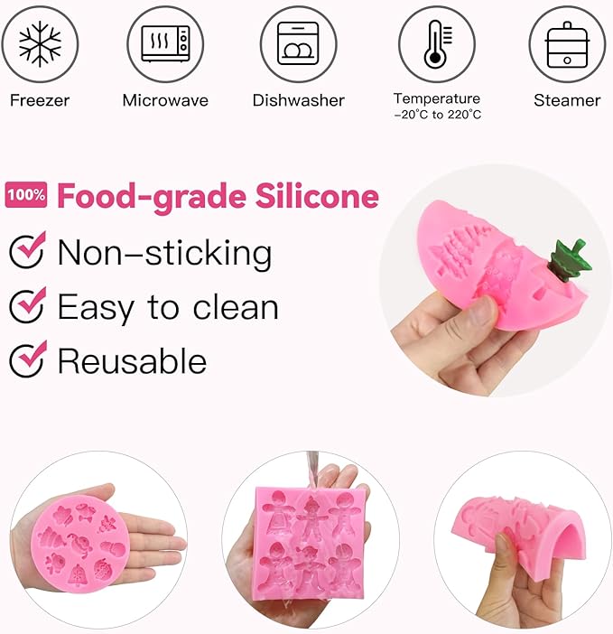 4 Pcs Christmas Silicone Molds 3D Christmas Molds Xmas Tree Santa Gingerbread Man Snowman Reindeer Snowflake Silicone Mold Winter Fondant Molds for DIY Crafts Cupcake Cake Decoration Candy Chocolate