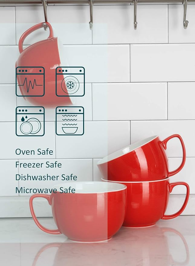 Teocera Red Mugs Set of 4, 24oz Jumbo Mugs, Large Coffee Mugs for Coffee, Hot Cocoa, Tea - Striped Design - Microwave Safe, Christmas Gift - Image 8