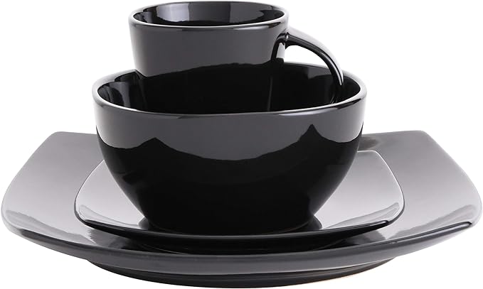 Gibson Elite Soho Lounge Square Reactive Glaze Stoneware Dinnerware Set, Service for 4 (16pc), Black - Image 3