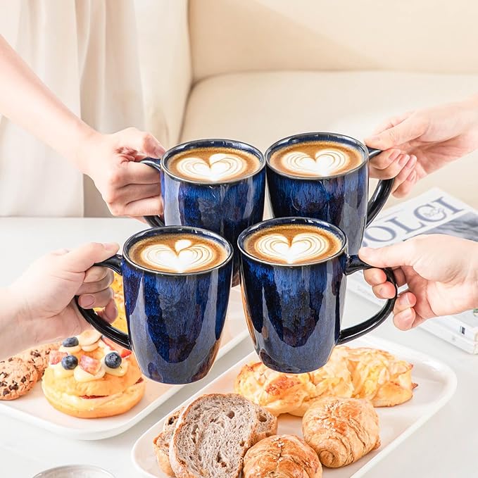 vancasso STARRY Ceramic Coffee Mug Set of 6, 16 Oz Tea Cups with Handle for Latte, Tea, Cappuccino, Milk, Cocoa, Microwave&Dishwasher Safe, Blue - Image 5