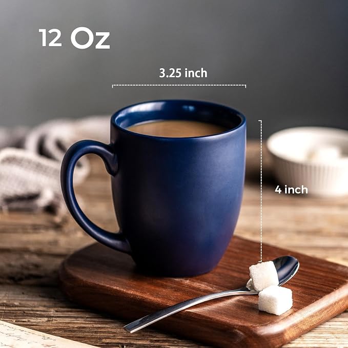 AmorArc 12 OZ Coffee Mugs, Matte Blue Coffee Cups with Large Handle for Man, Woman, Ceramic Coffee Mugs Set of 12 for Latte/Cappuccino/Cocoa/Milk, Dishwasher & Microwave Safe - Image 3