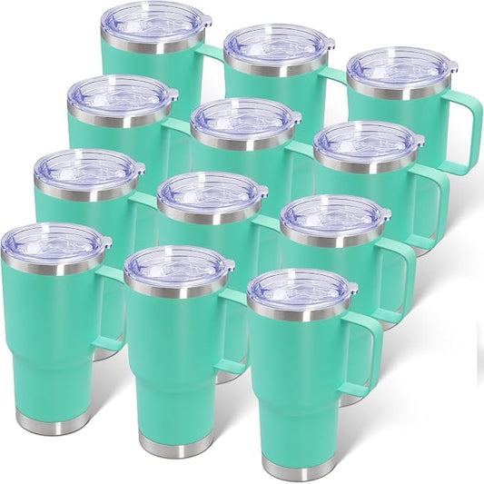 20 oz Tumbler with Handle and Lid Insulated Travel Coffee Mug LightBlue 12P | Stainless Steel Tumbler, coffee tumbler with handle,Spill Proof Double Wall Vacuum Tumbler Cup Keep Drink Hot & Cold by ATQTQ