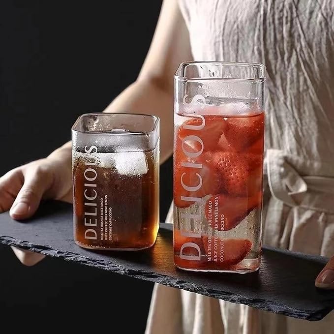 Square Drinking Glasses Glassware Transparent Milk Mug Container Heat Resistant Water Bottle for Coffee Party Home Kitchen, HODIERNAL High, Optional - Image 5