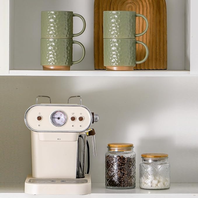 Nihow 16OZ Stackable Coffee Mug Set, Large Ceramic Coffee Mug Set of 4,Coffee Cup Set for Cappuccino/Latte/Cocoa,Dishwasher & Microwave Safe, Matte Green - Image 3