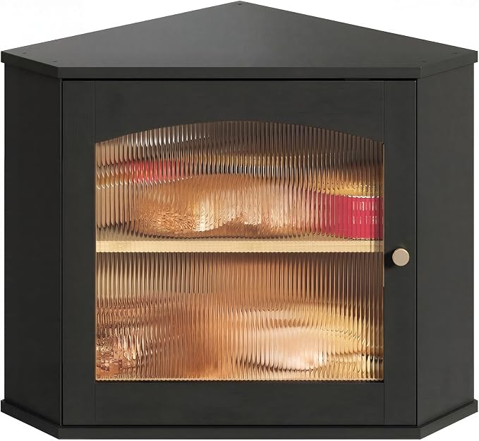 LAMU Corner Bread Box for Kitchen Countertop, Bamboo Wood Bread Storage | 2-Tier Storage Bin with Magnetic Acrylic Door, Large Capacity Organizer for Homemade Bread, Coffee, Fruit & Spices, Black by YourHome-OrganizationHelper