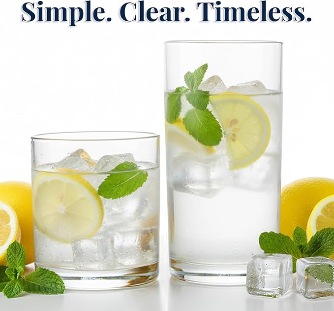 US Acrylic Classic Clear Plastic Reusable Drinking Glasses (Set of 8) 12oz Rocks & 16oz Water Cups | BPA-Free Tumblers, Made in USA | Top-Rack Dishwasher Safe - Image 6