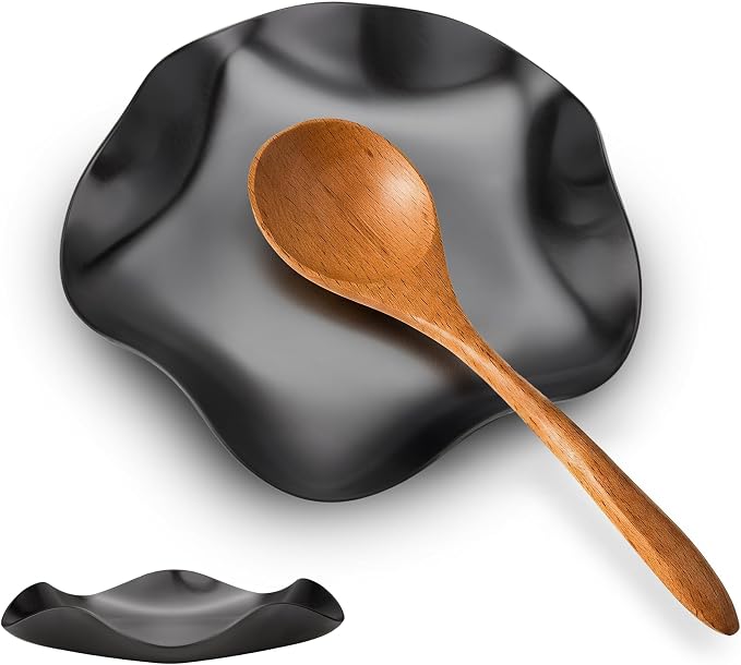 VanlonPro Stainless Steel Spoon Rest, Spatula Ladle Holder, Stainless Steel Utensil Spoon Rest Holder, Brushed Finish, Dishwasher Safe 5.9 Inch (Flower Black 1PC) by VanlonPro
