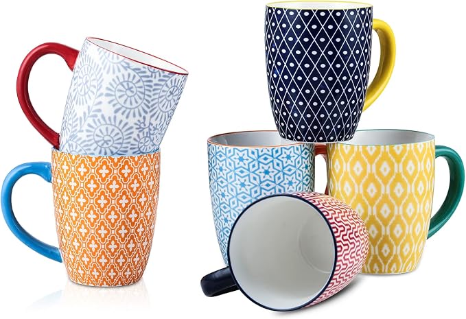 Selamica 16 oz Porcelain Coffee Mugs Set of 6, Coffee Cups Ceramic With Handle, Dishwasher, Oven, Microwave Safe, Assorted Colors by Selamica