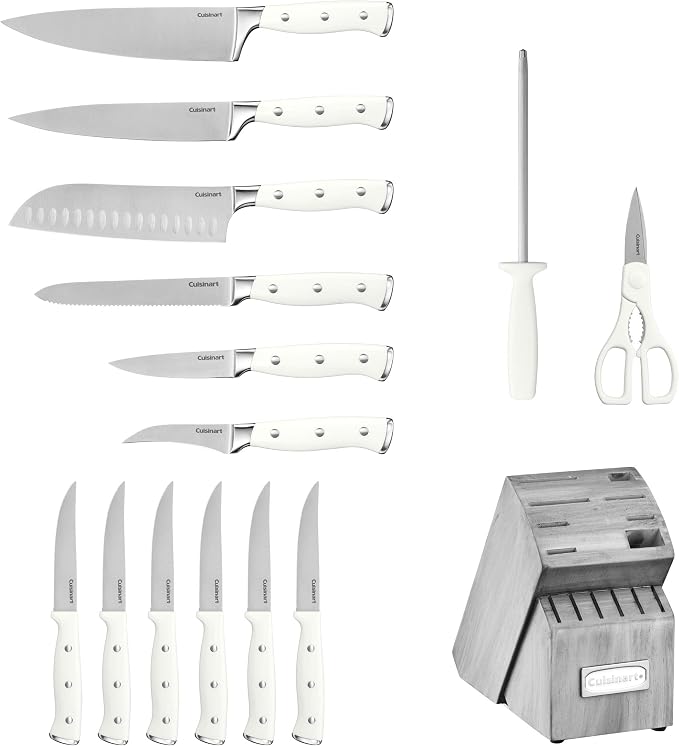 Cuisinart 15-Piece Knife Set with Block, High Carbon Stainless Steel, Forged Triple Rivet, Natural/Gray C77WTR-15PG - Image 2