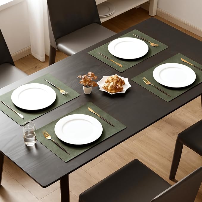 MOSAYT Vinyl Placemats Set of 12-12 X 17 Inch - Faux Leather 100% Waterproof Oil-Proof Wipeable PU Place Mats, Heat Resistant Reversible Table Mats for Kitchen, Dining, Outdoor, Olive Green - Image 2