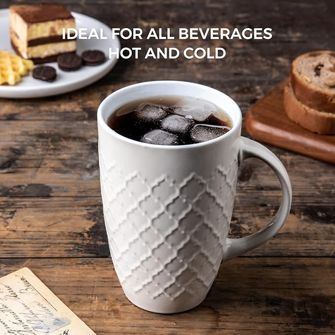 AmorArc Extra Large Coffee Mugs Set of 6, 20oz Ceramic Tall Coffee Mugs Set with Textured Geometric Patterns for Coffee/Tea/Beer/Hot Cocoa, Dishwasher & Microwave Safe,Beige - Image 6