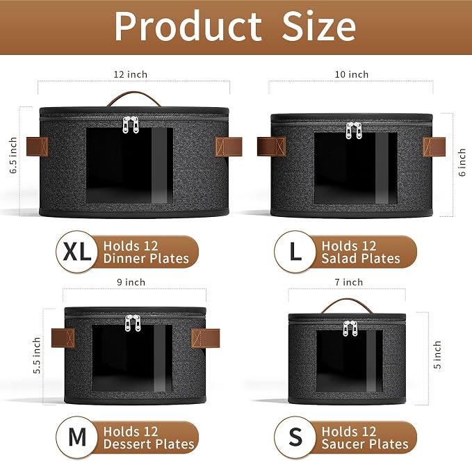 Foyego China Storage Containers, Dark Gray, 4 Piece Set | with Lid, Handles & Visible Window, Stackable Moving Boxes for Plates Storage, Sturdy Dish Packing Supplies for Protection - Image 2