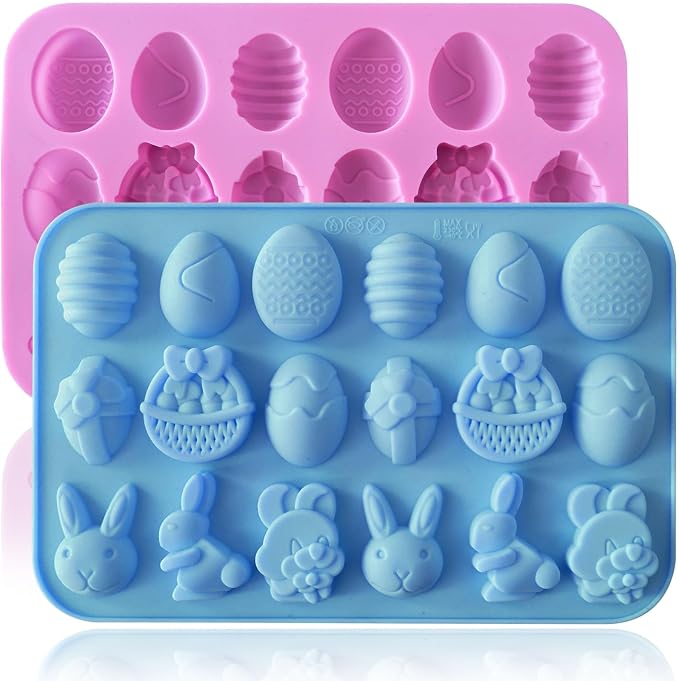 HKNMTT Easter Silicone Candy Mold 2-PACK 9 Shaped Egg Rabbit 72 Cavities Chocolate Mould Wax Melt Tray for Gummies Cupcake Decor Kids Holiday Gift Fudge Making Set by HKNMTT