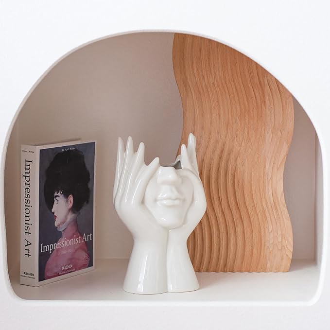 Face Flower Vase,White Ceramic Body Vase, Decorative Vase Dining Table Centerpiece,Modern Small Vase for Coffee Table Bathroom Shelf Living Room Decor 3.54'' W X 7.3'' H - Image 3