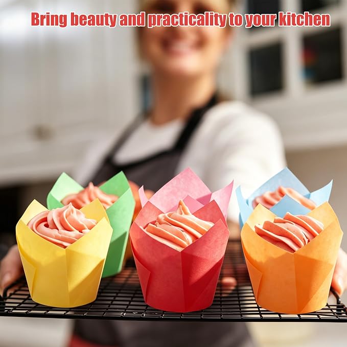 150 Pcs Mini Cupcake Liners Muffin Liners Baking Cups | Tulip Cupcake Liner for Baking Wedding, Birthday, Baby Shower Parties, 6 Colors - Image 5