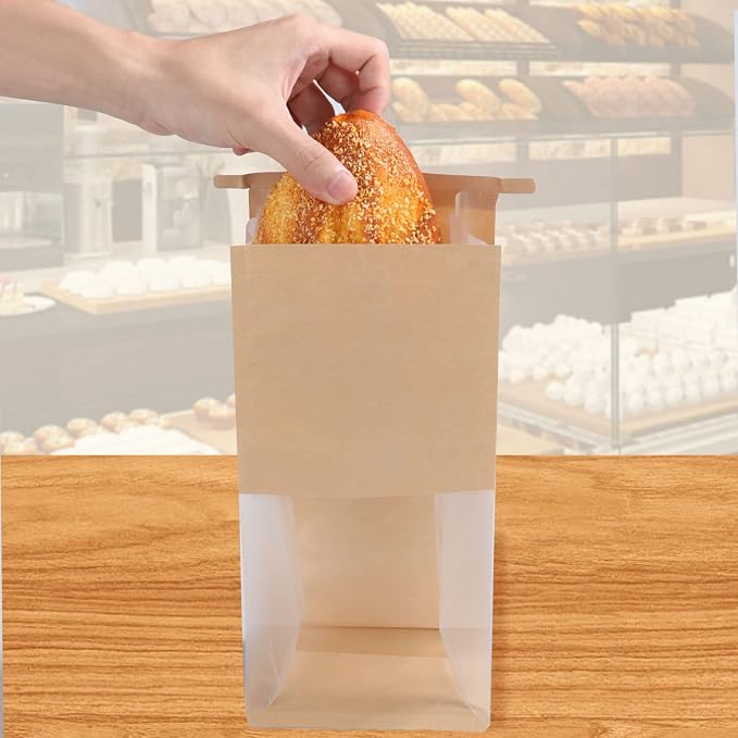 QTLCOHD 100 Pcs Cookie Packaging Bags 5.1×4.3×11 Inch Window Design | Brown Tin Tie Tab Lock Paper Bread & Bakery Bags for Homemade Pastry Loaf Snack Treat Packaging - Image 6