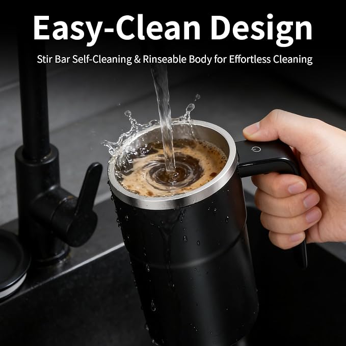 Self Stirring Coffee Mug 13 oz, Auto Mixing Cup with Lid and Touch Handle, Perfect Gifts For Man and Women, Valentine’s Day Gift for Her (black) - Image 6