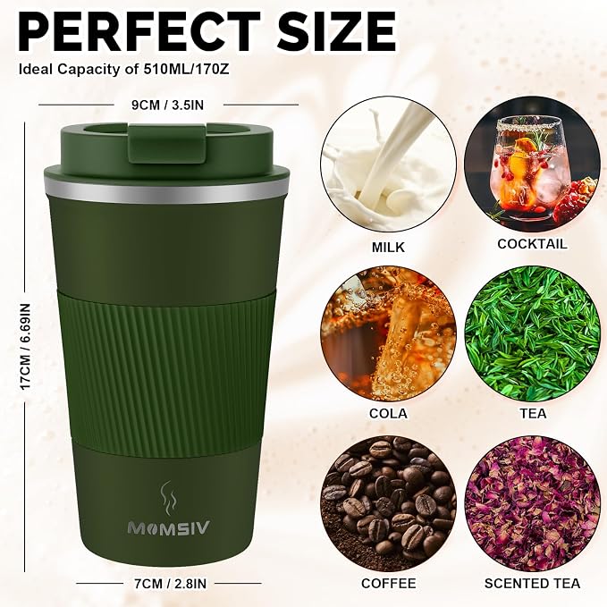 MOMSIV 17oz Travel Coffee Mug, Insulated Coffee Cup with Leakproof Lid | 6-Hour Heat Retention, 360°Leak proof, Vacuum Stainless Steel Double Walled, BPA-free, Reusable And To Go Coffee Mug - Image 2