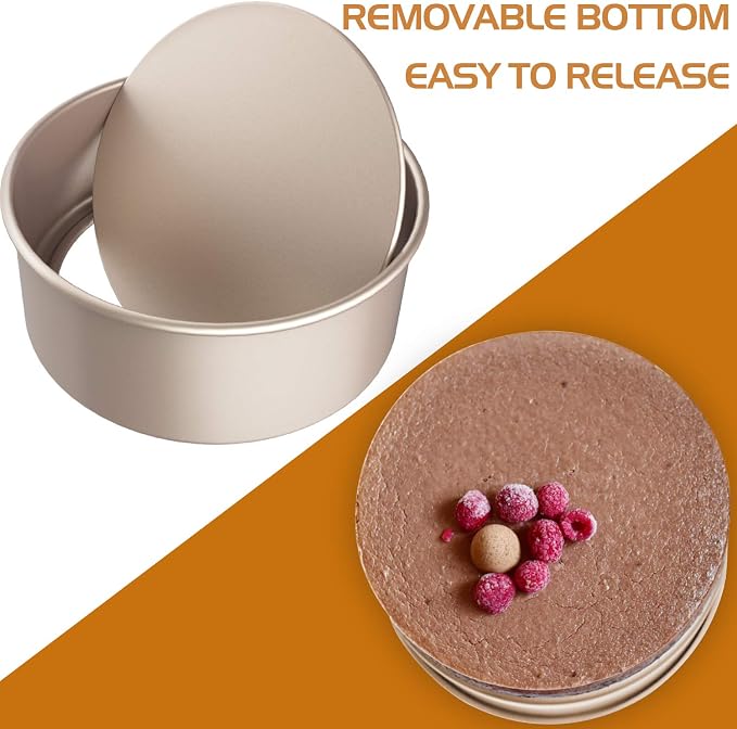 CHEFMADE Round Cake Pan, 6-Inch with Removable Loose Bottom | Nonstick carbon steel round baking pan, easy cleanup. Ideal for chiffon, angel food, and sponge cakes (Champagne Gold) - Image 5