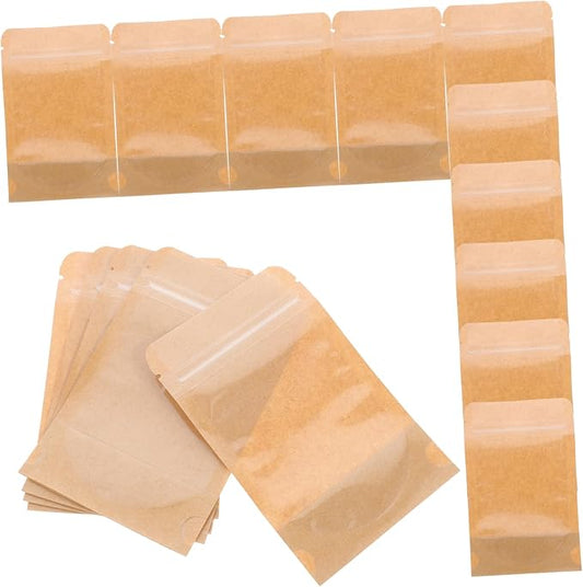 Zerodeko 50PCS Semi- Kraft Paper Resealable Bags Stand-Up Food Storage Pouches Airtight Sealable Snack Bags for Dried Fruits Party Treats and Candy Wrapping by Zerodeko