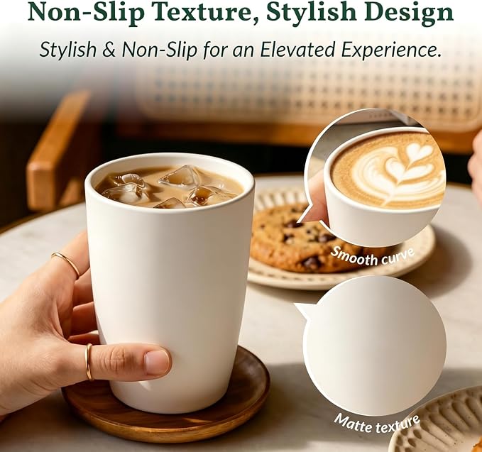 Homienly Wheat Straw Cups 12oz Unbreakable & Easy to Clean Cups Reusable Outdoor Drinking Cups for Travel,Camping,Picnic, Refrigerator and Dishwasher Safe Stackable Water Tumblers- White - Image 3