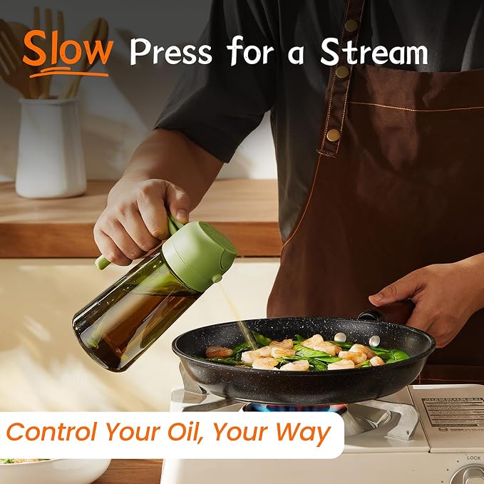 TrendPlain - Original 16oz/470ml Olive Oil Dispenser Bottle for Kitchen Gadgets and Air Fryer Accessories - Olive Oil Sprayer for Cooking w/Stickers - Green - Image 4