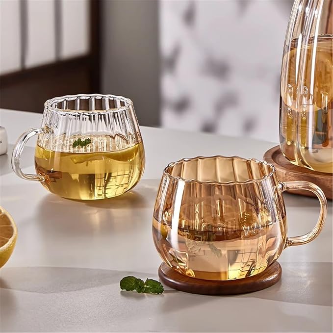 drinking glassware Amber-colored Glass Cup Set, 4 Pcs 15oz - Image 4