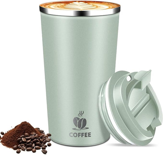 17oz Insulated Travel Coffee Mug with Flip Lid – Leakproof Stainless Steel Insulated Coffee Tumblers, Reusable Coffee Cup for Hot & Cold Drinks, Perfect for Camping & On-the-Go by Hwawhin