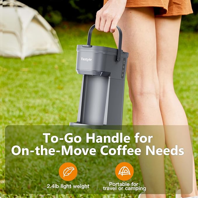 Tastyle Mini Single Serve Coffee Maker for K Cups and Grounds with Handle | for Travel, Camping, Office, RV and Dorm, Portable Handle, 6 to 12 Oz Brew Size, BPA Free, K302, Cool Gray - Image 4