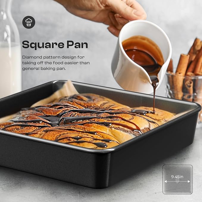 Nonstick Baking Pans Set, 8-Piece Stackable Bakeware Sets, Oven Pan Set | Non-Toxic Pan Set, Includes Baking Sheet, Cake Pan, Muffin Pan, Loaf Pan, Square Pan, Cookie Sheet & Roasting Pan, Black - Image 7