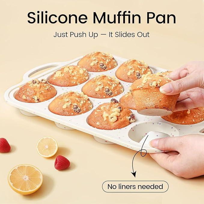 6 Cups Silicones Muffins Pan French Pastries Nonstick Baking Mold Tray for Cupcakes Brownies Ice Creams Speckled Design