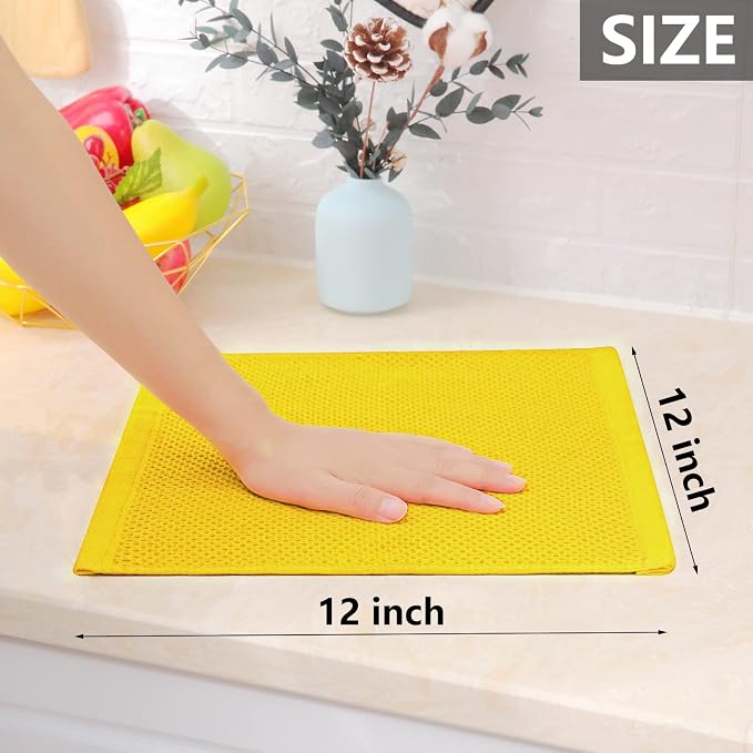 Homaxy 100% Cotton Waffle Weave Kitchen Dish Cloths 6-Pack, Yellow | 12 x 12 Inches, Ultra Soft Absorbent Dish Towels, Quick Drying Dish Rags with Hanging Loop - Image 5