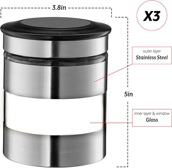 Le'raze Quality Stainless Steel Canister Set of 3 for Kitchen Counter with Glass Window & Airtight Lid - Food Storage Containers with Lids Airtight - Pantry Storage and Organization Set - Image 6