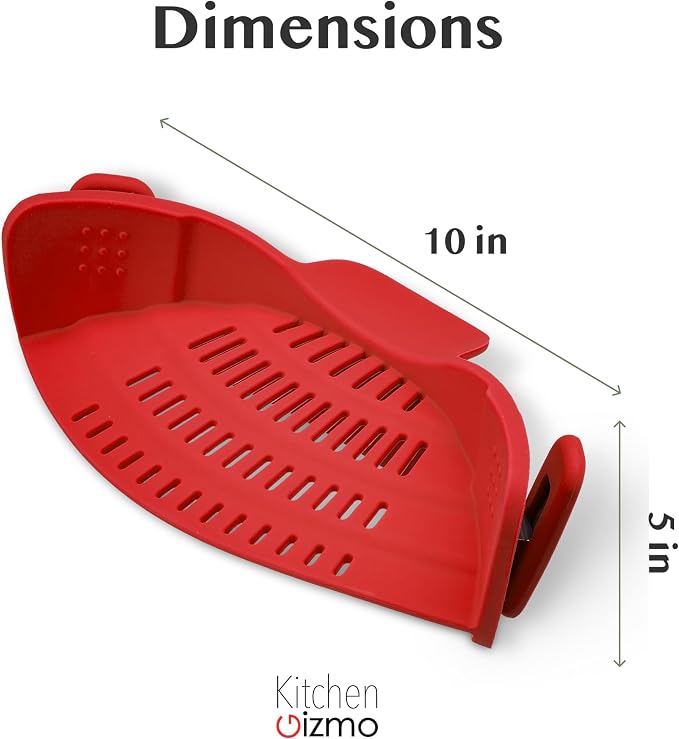 Kitchen Gizmo Snap N Strain Silicone Pot Strainer - Adjustable Clip-On Pasta Strainer for Pots, Pans, and Bowls - Large Red Kitchen Colander - Image 3
