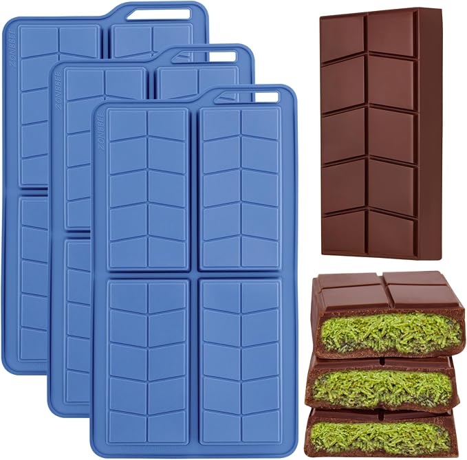 3pcs Dubai Chocolate Mold Silicone 0.82 Inch Deep,Chocolate Bar Molds Non-Stick Flexible Thick Homemade Chocolates Candies and Desserts(Blue) by ZONBBEE