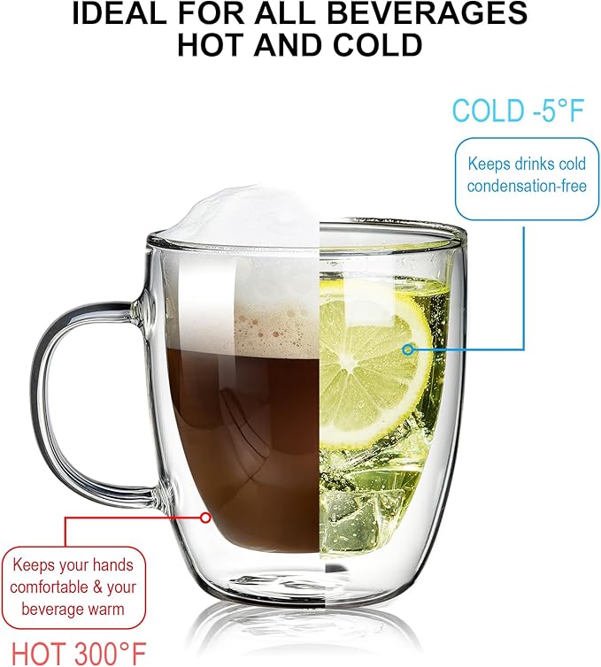 350ml/12.5oz Insulating Teacup Double Layer Glass Mug Heat Resistant Cup for Infusing Coffee, Milk, Tea, etc