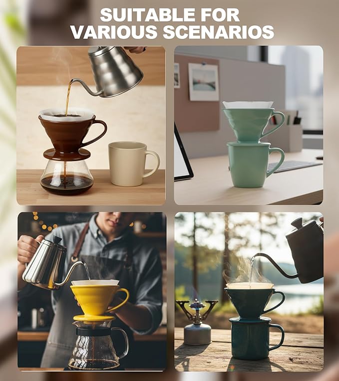 Pour Over Coffee Dripper - Ceramic Pour Over Coffee Maker Cone, Porcelain Coffee Drip, Pour Over Single Cup, Manual Brew Maker for Home, Cafe, Office - 1-4Cup, V60 Size 02 (Lake blue)