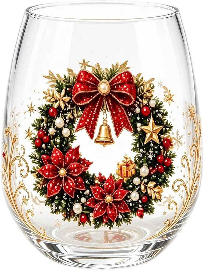 3D Christmas Glass Art Cup, Luxury Raised Holiday Glassware Collection | Cute Festive Stemless Wine Glasses,Artistic Holiday Table Ornaments,Perfect Christmas Home Decor Gifts for Various Beverages by Unknown
