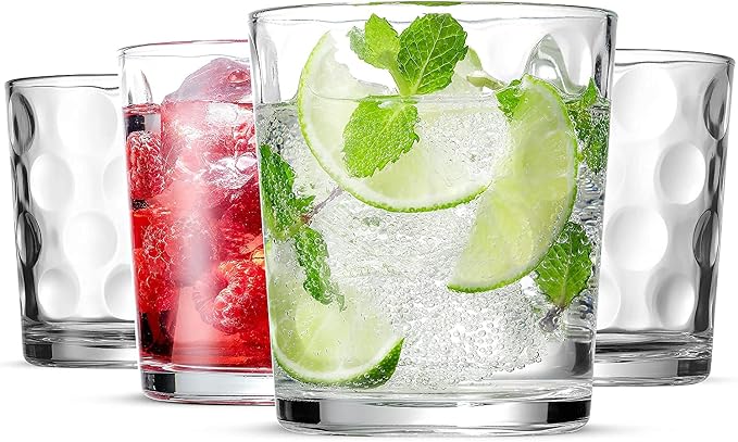 Set of 12 Elegant Everyday Stackable Drinking Glasses - Includes 4-17oz Highball Tumbler Glassware, 4-13oz DOF Rock Glasses, 4-7oz Juice Glasses for Mixed Drinks, Water, Beer, Wine. - Image 6