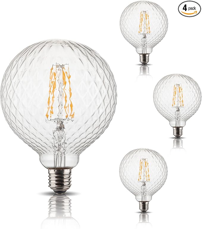 G125 Pineapple Faceted LED Bulb,4W Dimmable E26 Clear Crystal,4 Pack | Vintage Decorative Globe Bulb, Gentle Ambient Light, Dim, Ideal For Hotel, Living Room & Commercial Space Decoration by Harwez