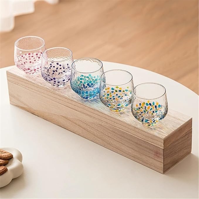 drinking glassware Set of 5 Colorful Hand-painted Polka Dot Glass Cup - Image 5