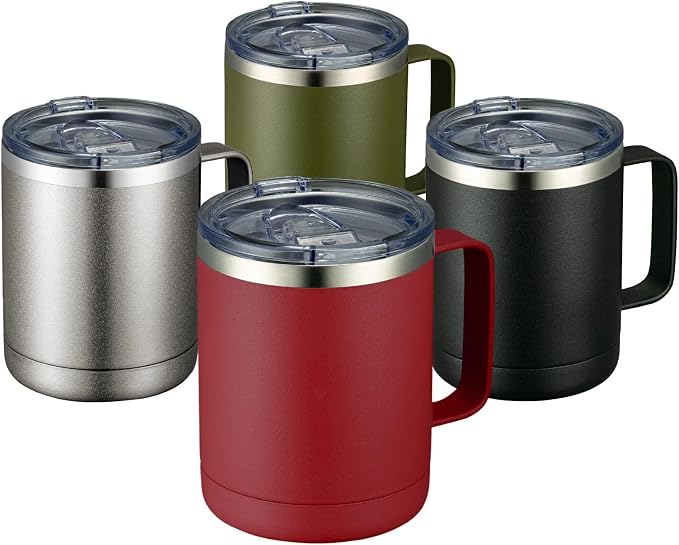MEWAY 12oz Coffee Mug With Handle 4 Pack Bulk,Stainless Steel Insulated Travel Tumblers With Sliding Lid,Double Wall Vacuum Camping Cup for Hot & Cold Drinks Tea (Multicolor,Set of 4) by MEWAY