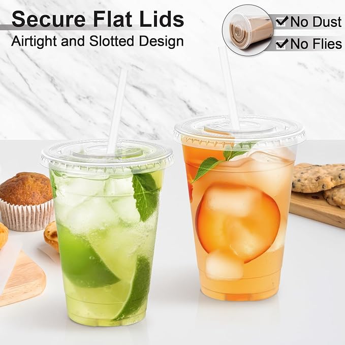 Lamosi 100 Pack 16 oz Clear Plastic Cups with Lids and Straws, Disposable Plastic Coffee Cups with Lids for Iced Coffee, Cold Beverages, Smoothies and To-Go Drinks