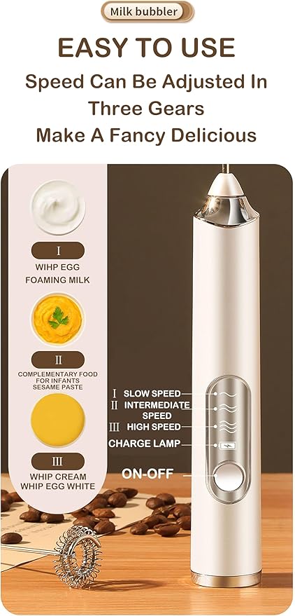 Milk Frother Handheld for Coffee,Milk Frothers,Coffee Mixer,Multi-Functional Electric Milk Foam Maker with 3 Heads 3 Speed for Lattes,Mini Hand-Held Whisk For Home Use,Milk Foam Maker(white)
