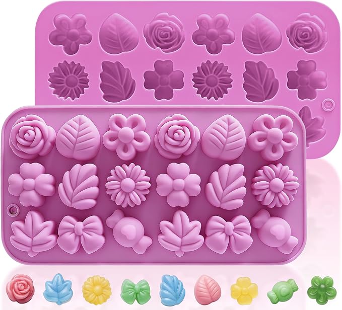 HKNMTT Flower Candy Molds Silicone, Small 9 Shapes Bite Size Chocolate Gummy Jello Gelatin Spring Cute Bow Rose Leaf Dessert Wax Melt Ice Cube Moulds Food Grade Treats Making Oven Safe Kids DIY Set by HKNMTT